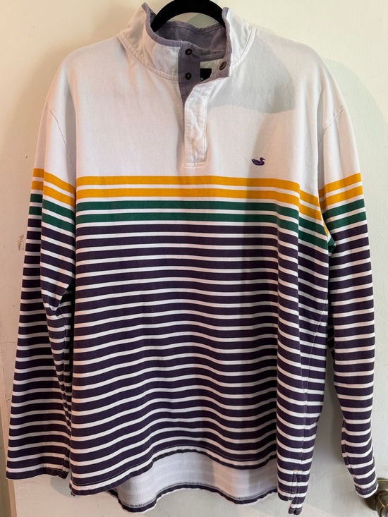 Southern Marsh Other - Southern Marsh White Rugby Pullover with Yellow, Green & Navy Stripes
